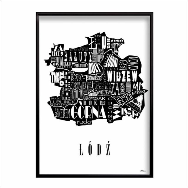 PLAKAT typograficzny mapa ŁÓDŹ LOFT 70x100 cm