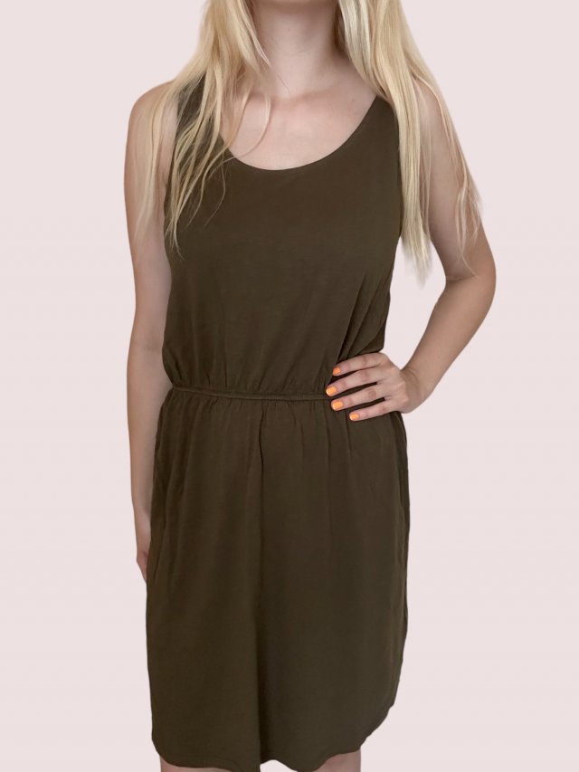 Sukienka khaki z gumą w pasie M H&M bawełniana 49% modal, 51% bawełna