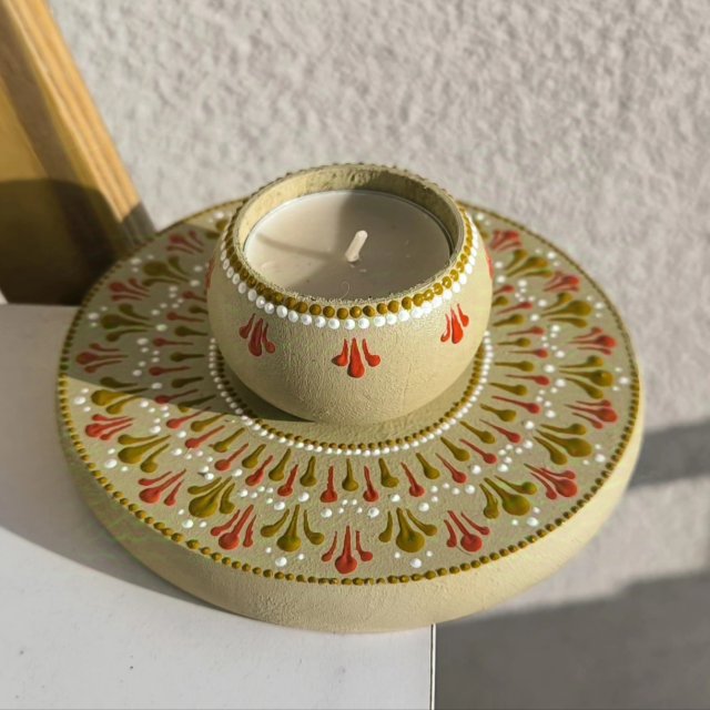 Świecznik na tealight mandala handmade rękodzieło na prezent