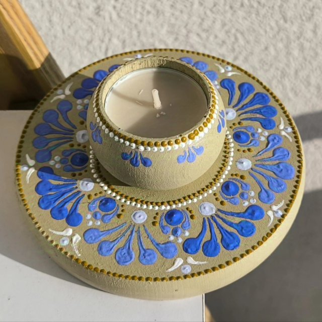 Świecznik na tealight mandala handmade rękodzieło na prezent