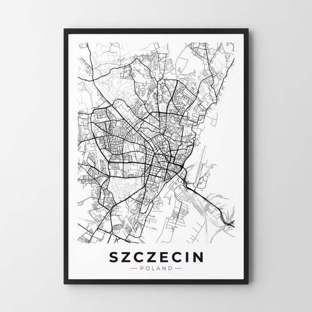 Mapa Szczecina  - plakat 30x40 cm  - plakat Szczecin czarno-biały