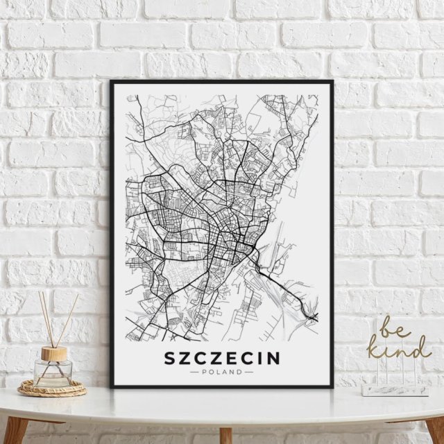 Mapa Szczecina  - plakat 40x50 cm  - plakat Szczecin czarno-biały