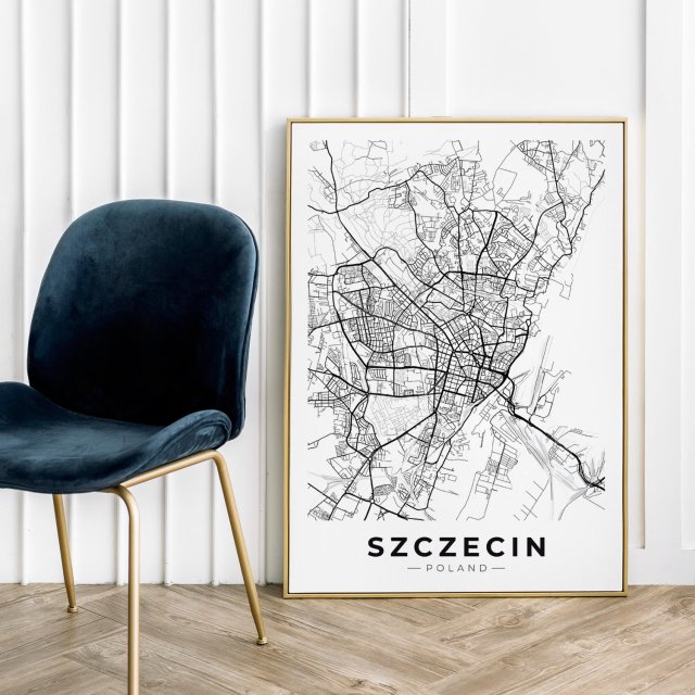 Mapa Szczecina  - plakat 61x91 cm  - plakat Szczecin czarno-biały