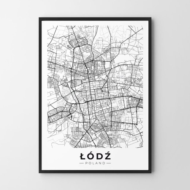 Mapa Łodzi  - plakat 30x40 cm  - plakat Łódź czarno-biały