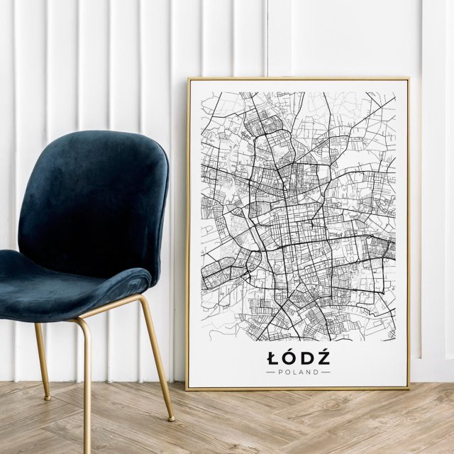 Mapa Łodzi  - plakat 50x70 cm  - plakat Łódź czarno-biały