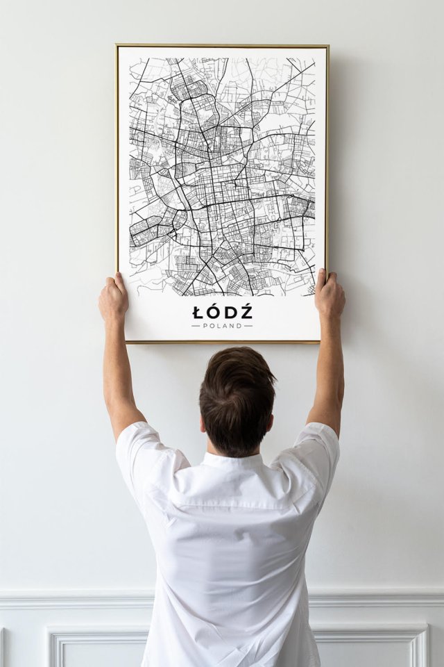 Mapa Łodzi  - plakat 61x91 cm  - plakat Łódź czarno-biały