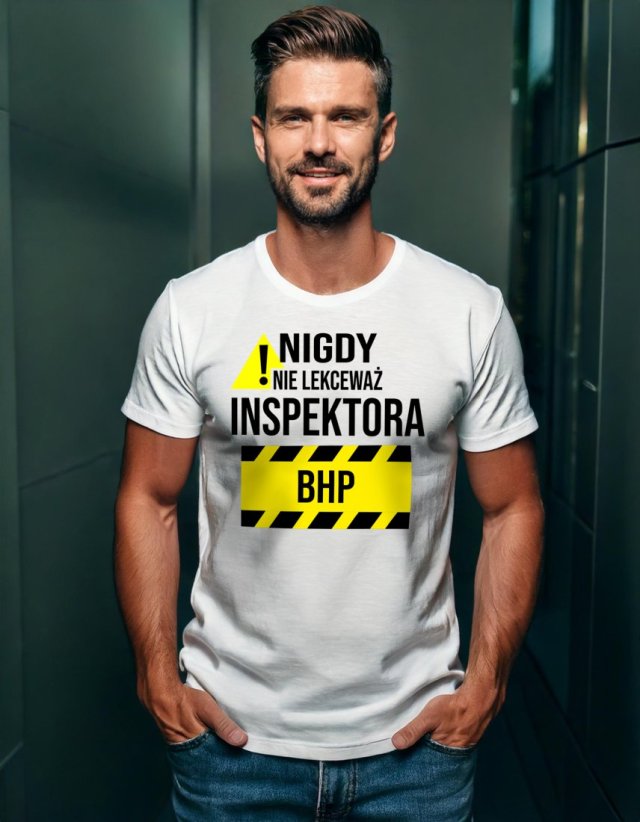 Koszulka męska CZARNA lub BIAŁA "Inspektor BHP"