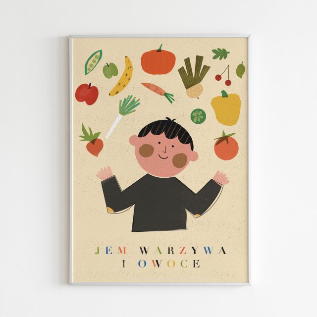 Plakat 30 x 40 cm Jem warzywa i owoce/ chłopiec