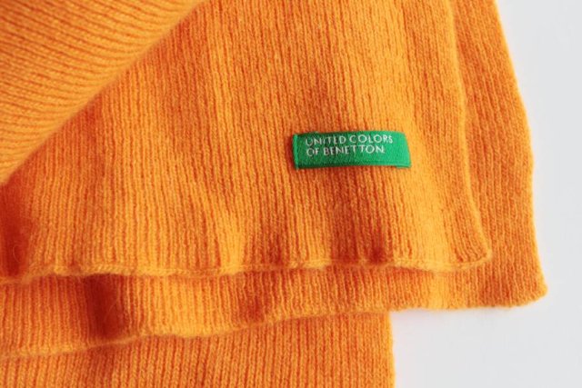 Benetton szalik vintage pomarańczowy szal danmski męski unisex