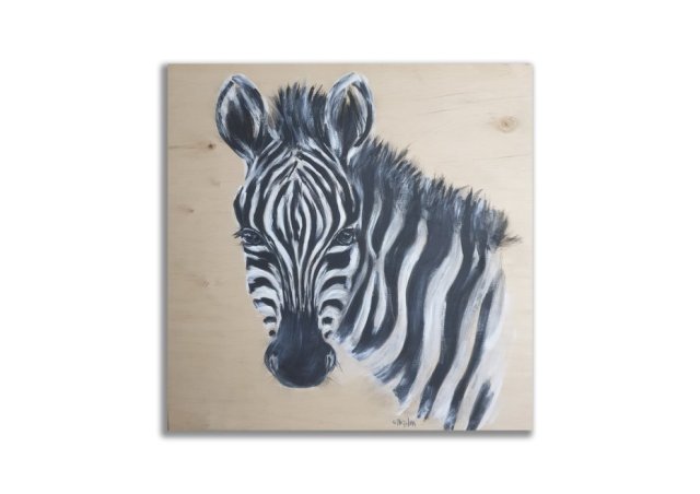 Obraz ręcznie malowany na desce 60x60 "Zebra"