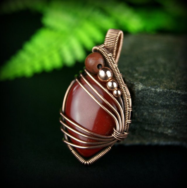 Jaspis mokait wisiorek wire wrapping