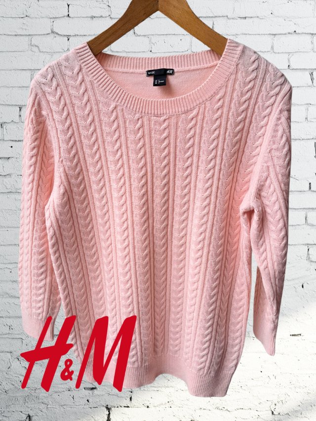 Różowy sweter damski z dodatkiem wełny, H&M, r. L