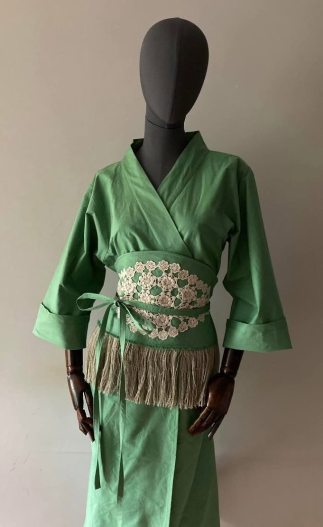 Kimono sukienka 100% bawełny pas z frędzlami.