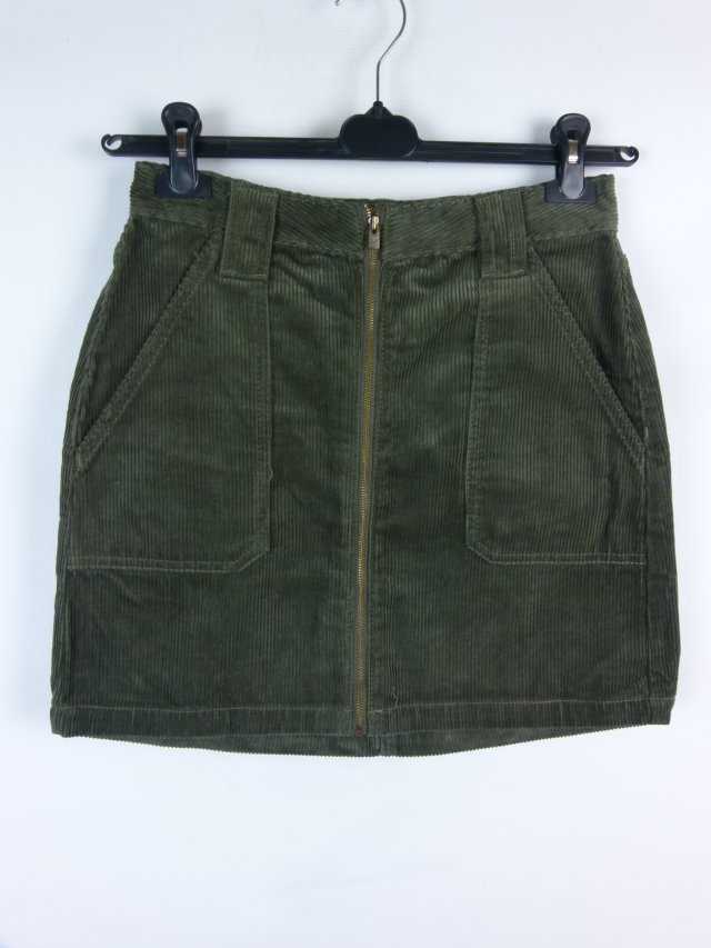 Hollister spódnica mini sztruks khaki zip 5 / S