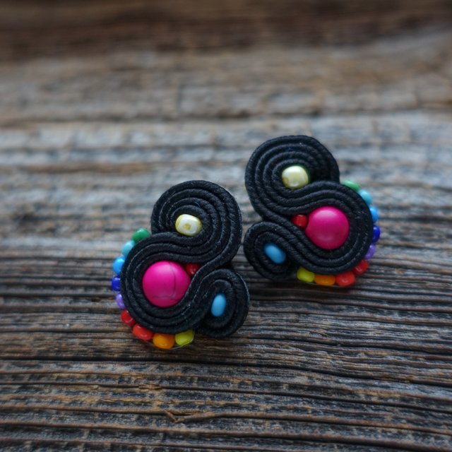 Kolorowe lentinki- kolczyki soutache