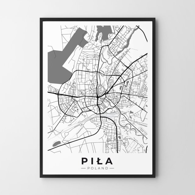 Mapa Piły - plakat A4 - plakat Piła czarno-biały