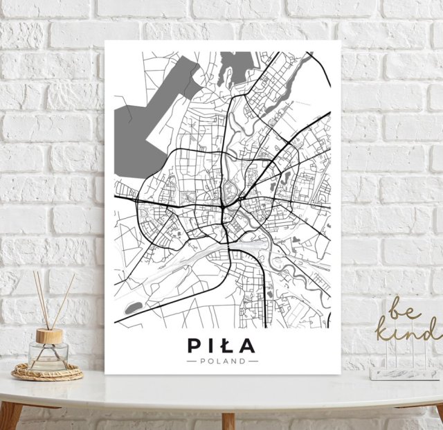 Mapa Piły - plakat 40x50 cm - plakat Piła czarno-biały