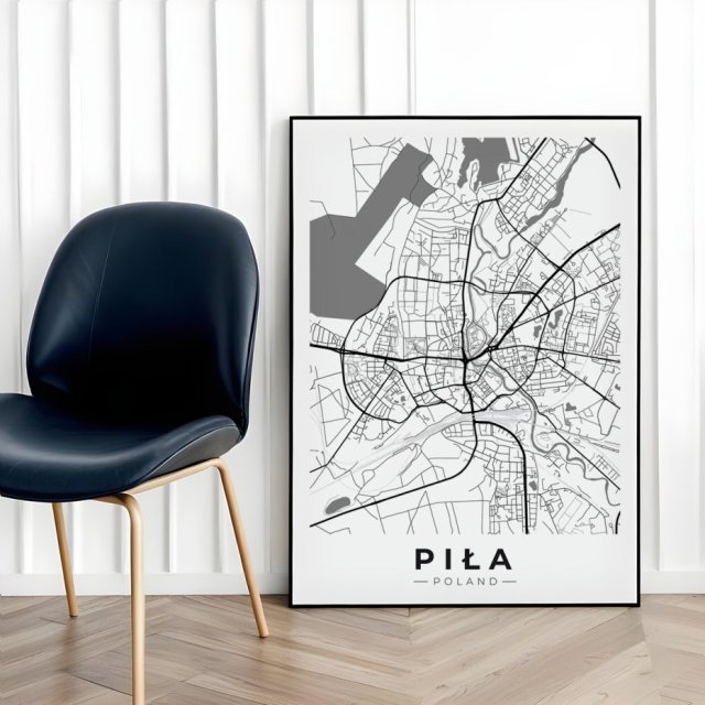 Mapa Piły - plakat 50x70 cm - plakat Piła czarno-biały