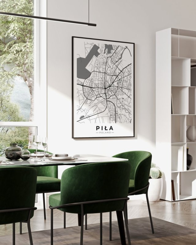 Mapa Piły - plakat 61x91 cm - plakat Piła czarno-biały