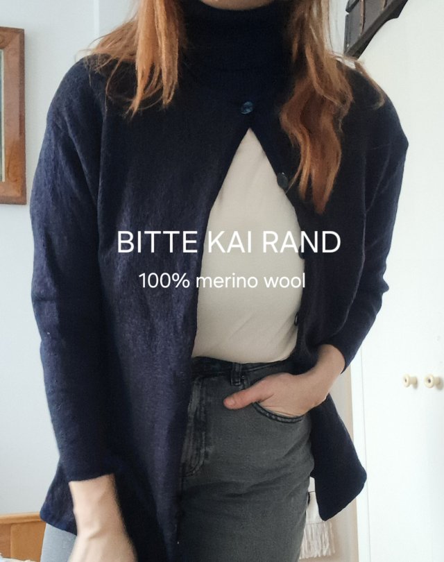 Piękny granatowy sweter golf kardigan 100%merino skandynawska marka Bitte Kai Rand