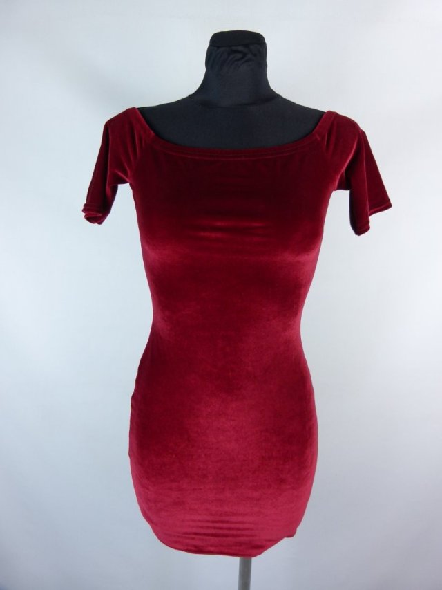 Boohoo sukienka mini welur bordo / XS