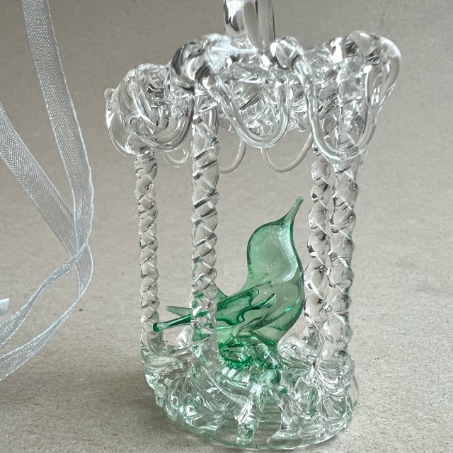 Italy Art glass-  Green birds in a cage ❤❤ Ręcznie wykonana figurka