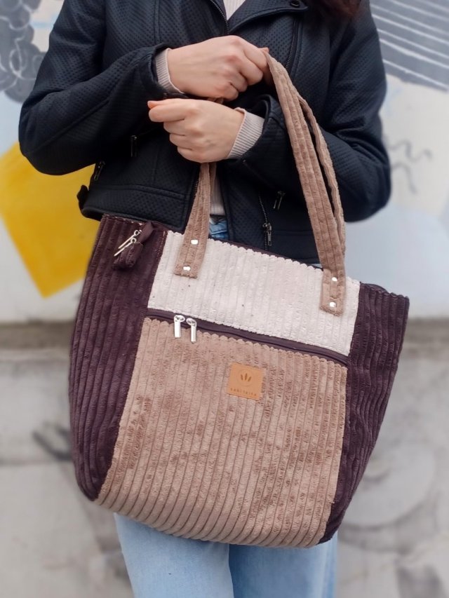 Sztruksowa duża torba Shopper Mocha