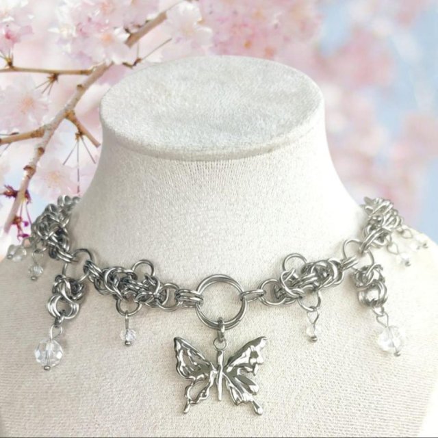 Fairycore Chainmail Choker – Stal chirurgiczna & szkło