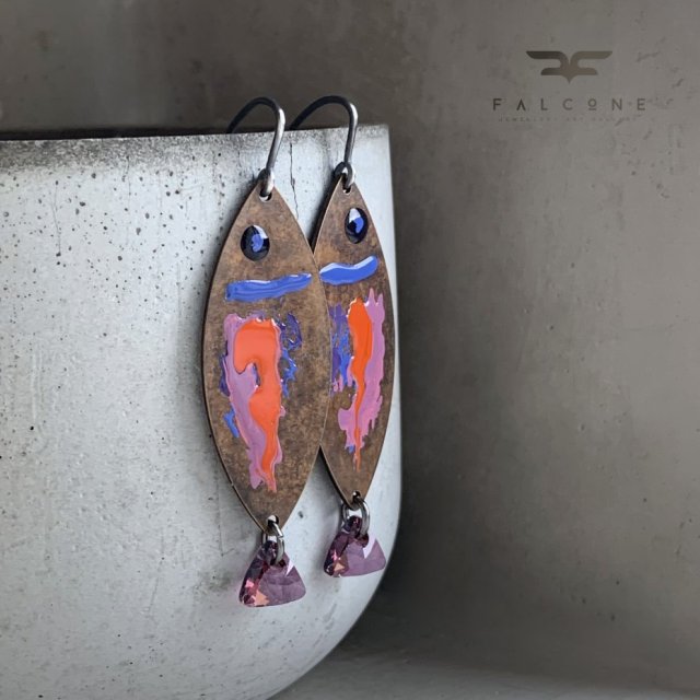 Kolczyki Fish with Orange Red Accent