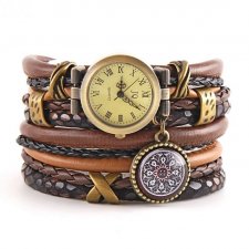 Zegarek- bransoletka czarno- brązowy z zawieszką