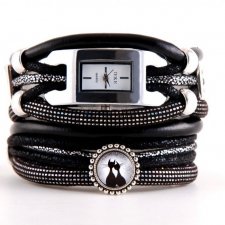 zegarek - bransoletka w kolorach czarno- srebrnym z kotami