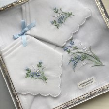 3 Handkerchiefs - niezapominajki - haft ręczny ❤ Damskie chusteczki  ❤ Komplet prezentowy ❤