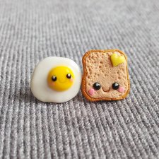 Śmieszne Kolczyki Tost i Jajko Sadzone Kawaii