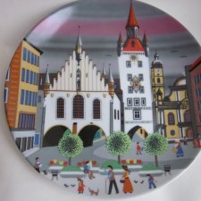 BÖCKLING GLAS  - BARBARA FŰRSTEHÖFER pejzaż jak z Villeroy&Boch porcelanowy spodeczek - podstawka pod kufel  kubek  konfiturówka podstawek