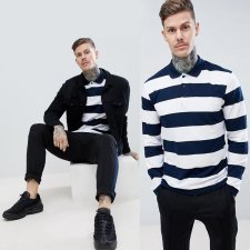 NOWA Boohooman longsleeve granatowo białe pasy bawełna Hp_166