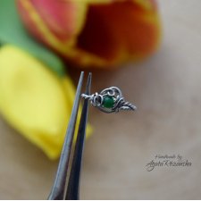 Pierścionek regulowany jadeit, wire wrapping, stal chirurgiczna