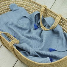 kocyk wafelkowy- niebieski z poduszką