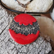 Autorski naszyjnik ceramiczny - wisior ⌀4 cm - naszyjnik z wisiorem w stylu vintage - prezent świąteczny dla kobiety - biżuteria artystyczna GAIA