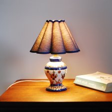 Ceramiczna lampka nocna z lat 50 tych, stara granatowa ręcznie malowana lampa stołowa z ceramiki