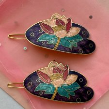 Vintage cloisonne enamel ❤ Kwiat lotosu - spinki ❤