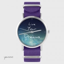 Zegarek - Live Your Dreams - fioletowy, nylonowy