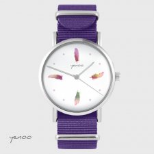 Zegarek - Kolorowe piórka - fioletowy, nylonowy
