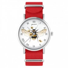 Zegarek - Bee natural - czerwony, nylonowy