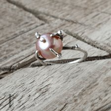 Wild pearl - atomic pink I srebrny pierścionek z perłą słodkowodną