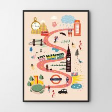 Plakat ilustrowana mapa Londynu - format 30x40 cm
