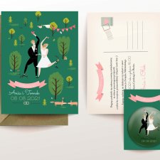 100 SZTUK Zawiadomienia ślubne z parą w formie kartki pocztowej