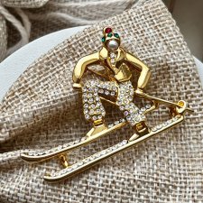 Vintage Brooch Gold Plated , lata 60-te XXw. ❀ڿڰۣ❀  Biżuteryjny narciarz