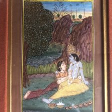 Miniatura - jedwabne ozdobne  passpartou ręcznie malowany India niezwykły obraz