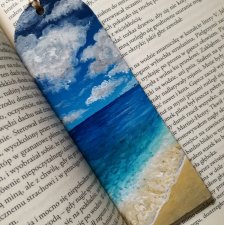 Drewniana zakładka do książki ręcznie malowana morze ocean plaża krajobraz personalizacja
