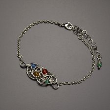 Bransoletka kolorowe agaty wire wrapping, stal chirurgiczna